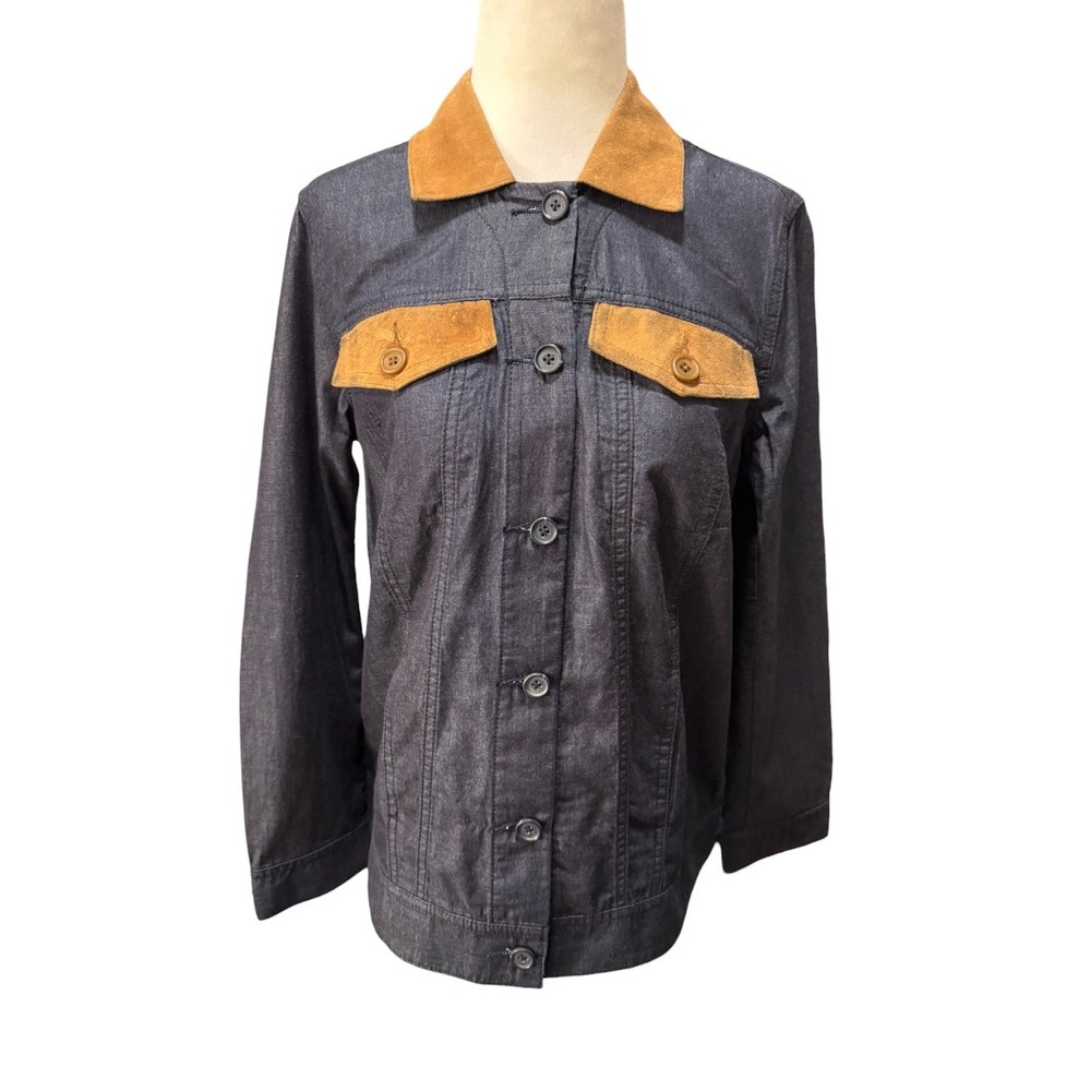 AG Adriano Goldschmied Womens S Denim Jacket Suede Trim Indigo Blue RN 104857